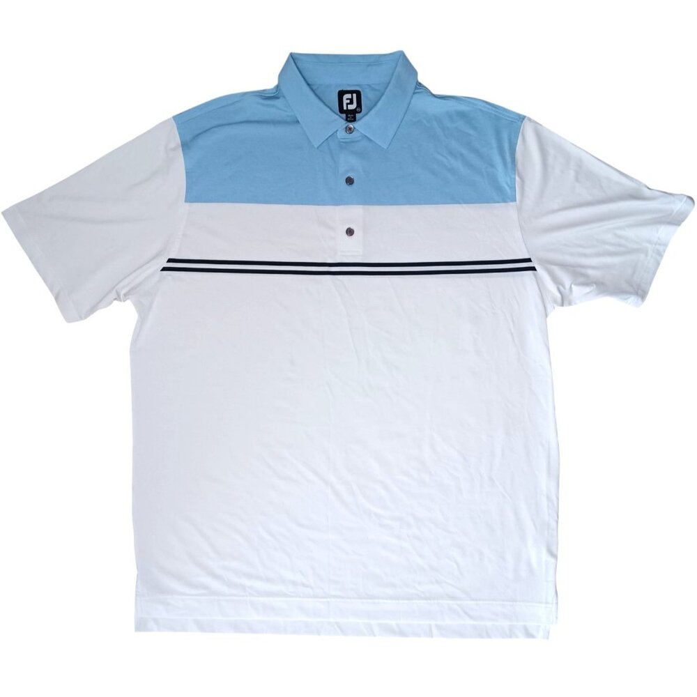 Footjoy Golf Polo Shirt Mens 2XL Heather Sky White Navy Colorblock Lisle 26070